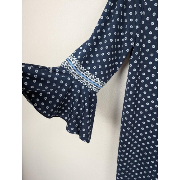 Max Studio Dress Womens Small Navy Blue Boho Bell Sleeve Tassel V-Neck 6912W66 - Picture 4 of 8